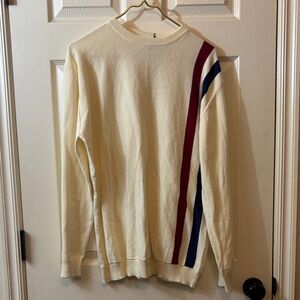 Men's Cream Sweater with Red and Blue Stripes